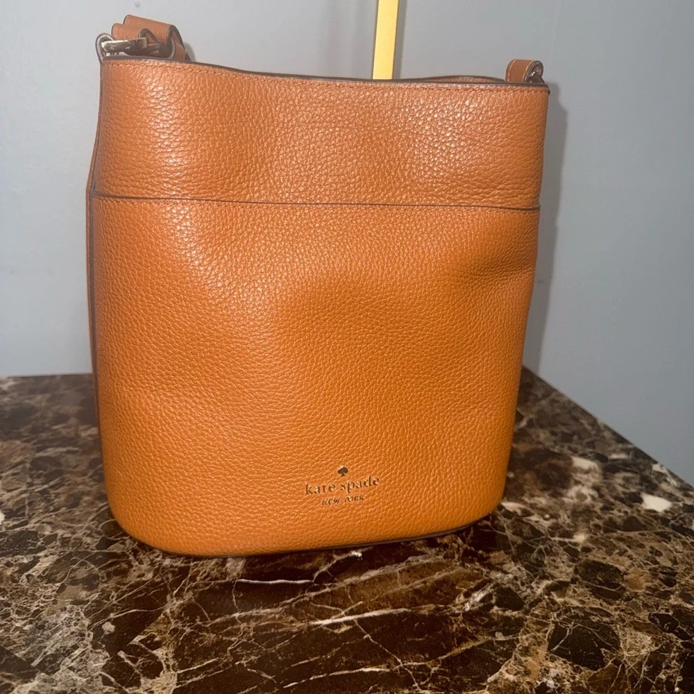 Kate Spade Leila Small Bucket Bag Pebbled Leather Warm Gingerbread